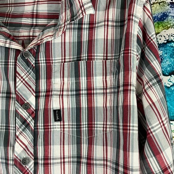 Travis Mathew Plaid Long Sleeve Button Down Shirt Red Gray Size Medium - Picture 2 of 7